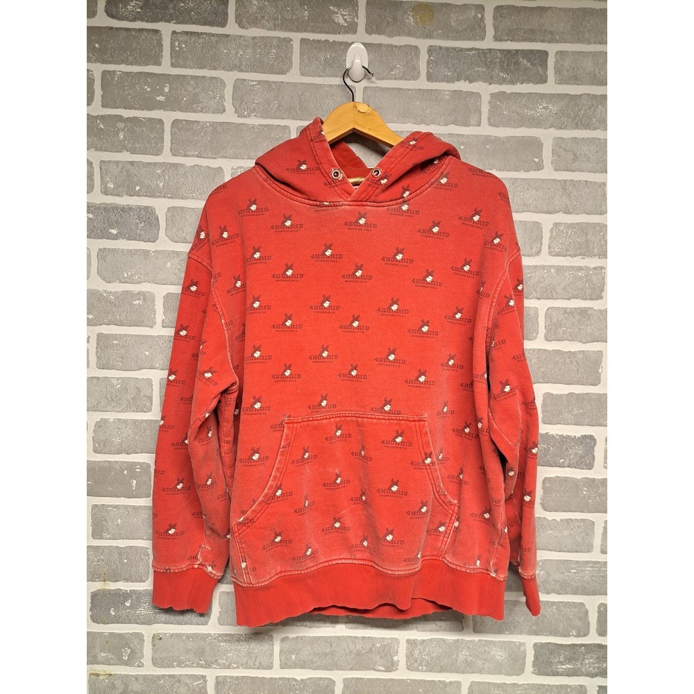 4‎ Hunnid Men's Logo Pullover Hoodie Y2K Red Streetwear Hip Hop Size Large
